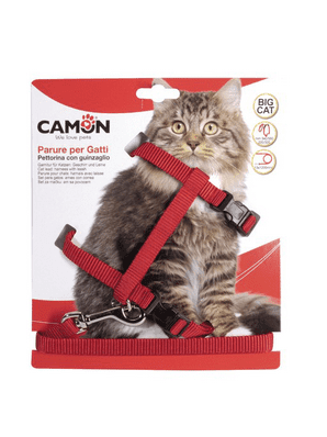 Camon Parure per gatti Pettorina con guinzaglio BIG CAT rossa
