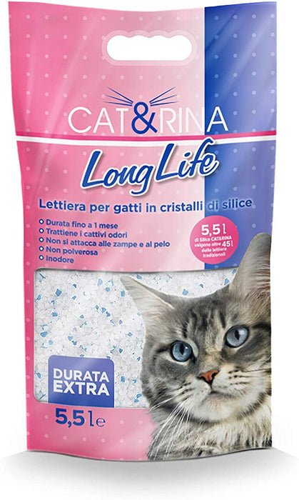 Cat&Rina Long Life Lettiera per Gatti ai Cristalli di Silicio Anallergica e Batteriostatica 5.5L