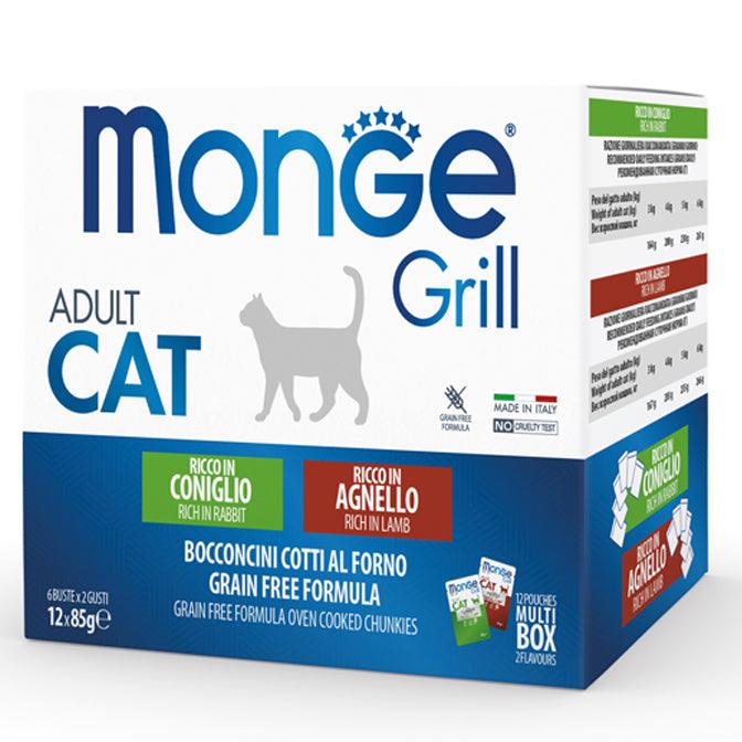 Monge Grill Multipack Buste – Coniglio, Agnello – umido per gatti 12x85 g - Emalles