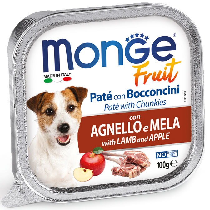 Monge Fruit Patè con Bocconcini agnello e mela umido cani 100g-Monge-Emalles