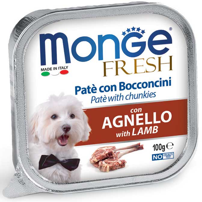 Monge Fresh Patè con Bocconcini agnello umido cani 100g-Monge-Emalles
