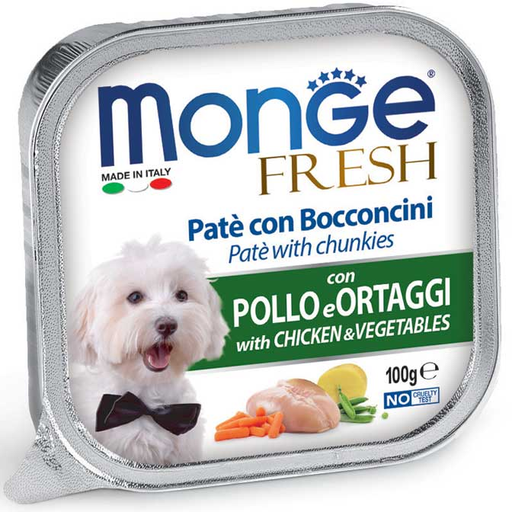 Monge Fresh Patè con Bocconcini pollo e ortaggi umido cani 100g-Monge-Emalles