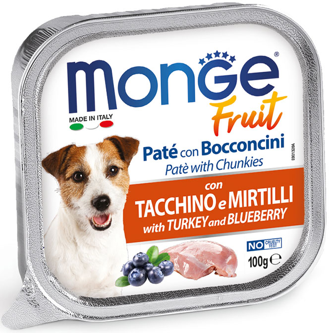 Monge Fruit Patè con Bocconcini tacchino e mirtilli umido cani 100g-Monge-Emalles