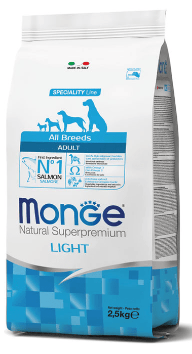Monge Natural Superpremium All Breeds Adult Light Salmone con Riso crocchette per cani 12kg - Emalles