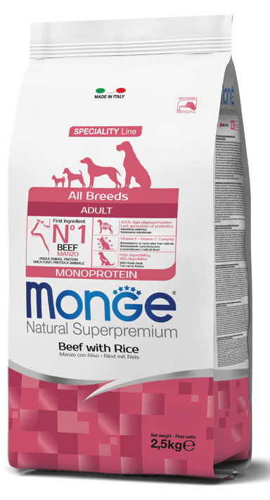 Monge Natural Superpremium All Breeds Adult Monoprotein Manzo Riso crocchette per cani 12kg - Emalles