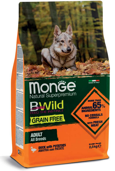 Monge BWild Adult All Breeds anatra secco cani 2.5kg-Monge-Emalles