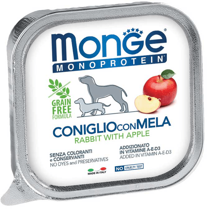 Monge Monoprotein Paté Coniglio con Mela umido per cani 150g - Emalles