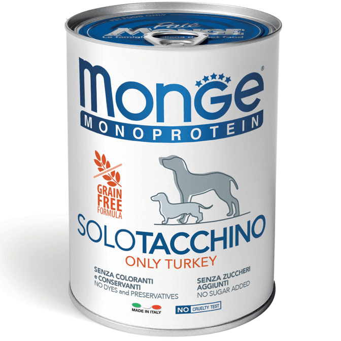 Monge Monoprotein Paté Solo Tacchino umido per cani 400g - Emalles