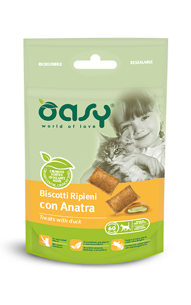Oasy Biscotti Ripieni anatra snack gatti 60g-Oasy-Emalles