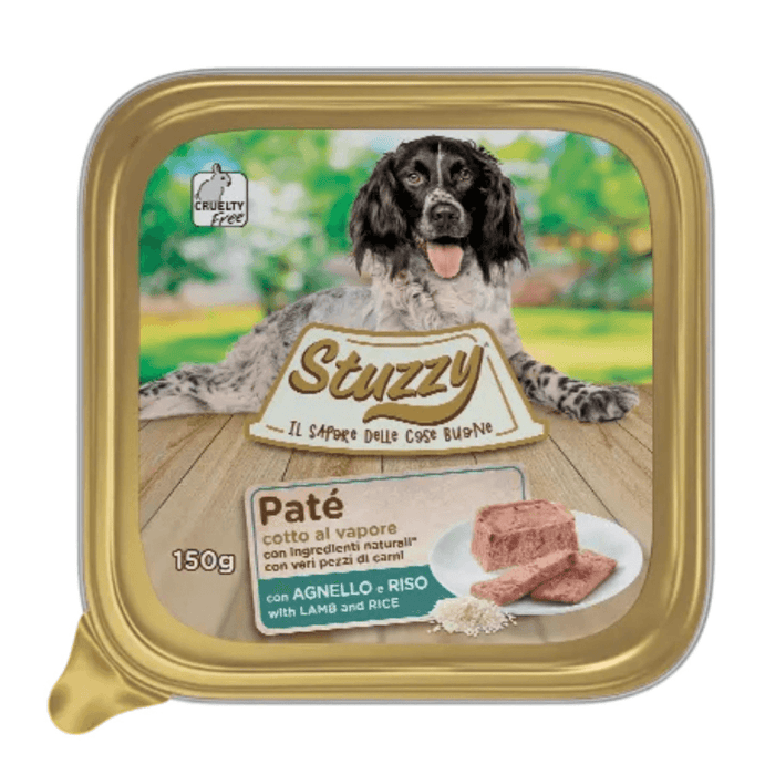 Stuzzy Paté classico con agnello e riso cotto al vapore umido per cani 150g - Emalles