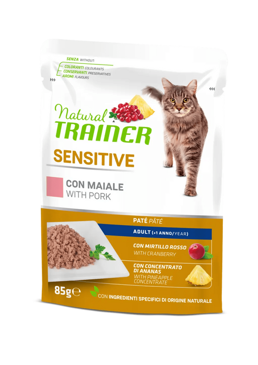 Natural Trainer Sensitive Adult pate maiale umido gatti 85g-Natural Trainer-Emalles