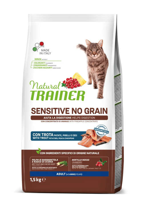 Natural Trainer Sensitive Adult trota patate legumi secco gatti 1.5kg-Natural Trainer-Emalles